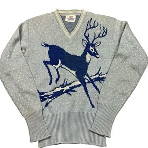 Vintage 1940s reindeer wool V-neck sweater by Campus